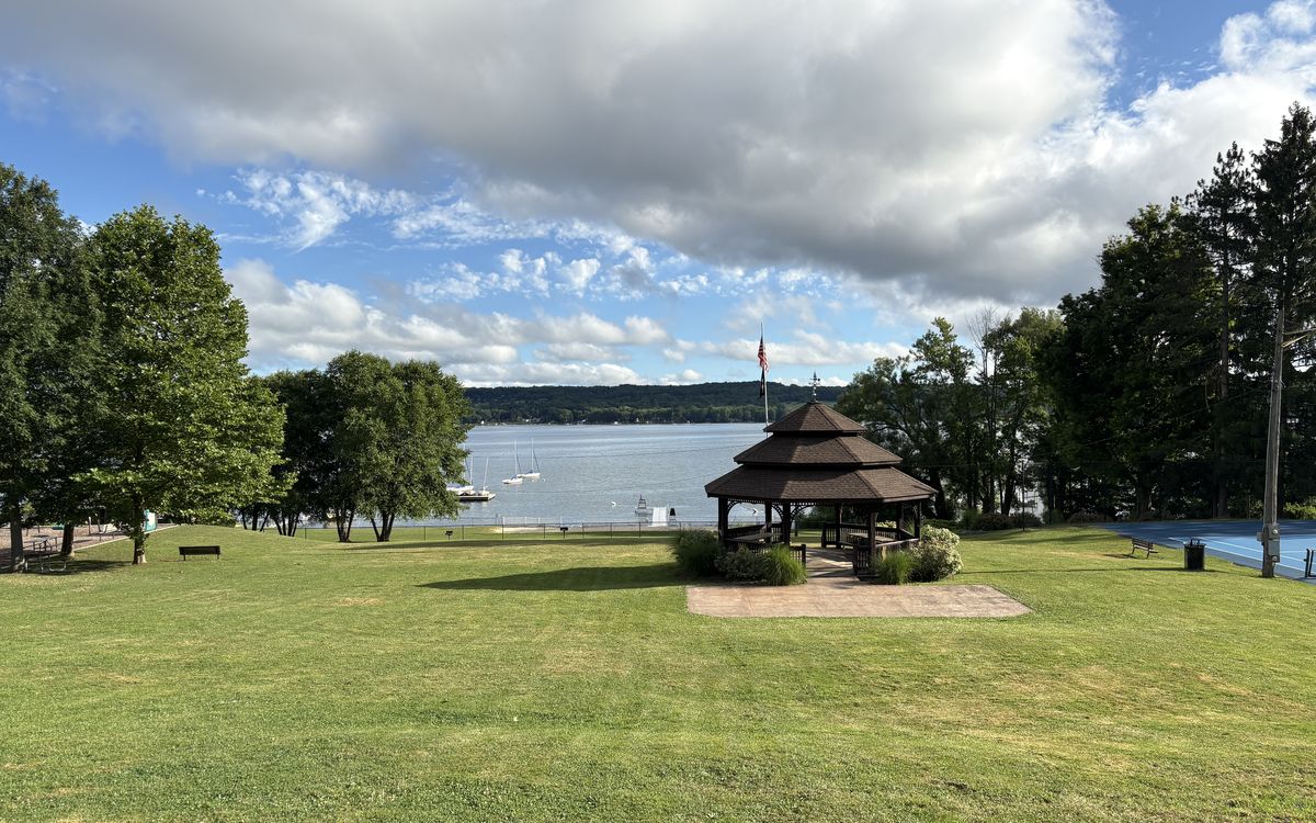 Hartley Park lawn and gazebo overlooking Chautauqua Lake